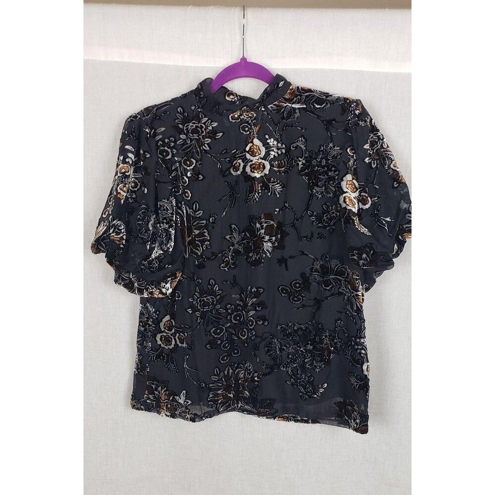 Koko + Mason Floral Blouse M Black Velvet Burnout WhimsiGoth Dark Fairy Witchy